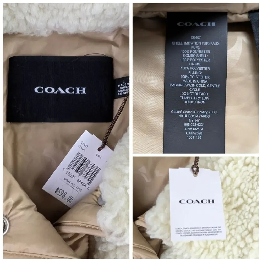 Coach Sherpa Pullover Jacket Cream Tan NWT $598 Size Large  F300